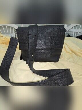 Aquatalia Soho Black Leather Crossbody Belt Bag - Minimalist Women's Bag
